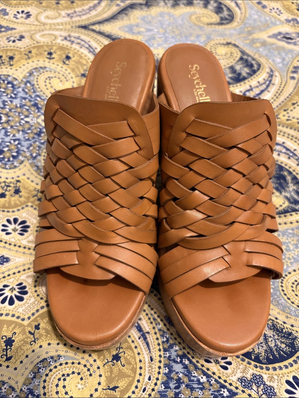 Seychelles Cognac Braided Leather Slide Mules, 8